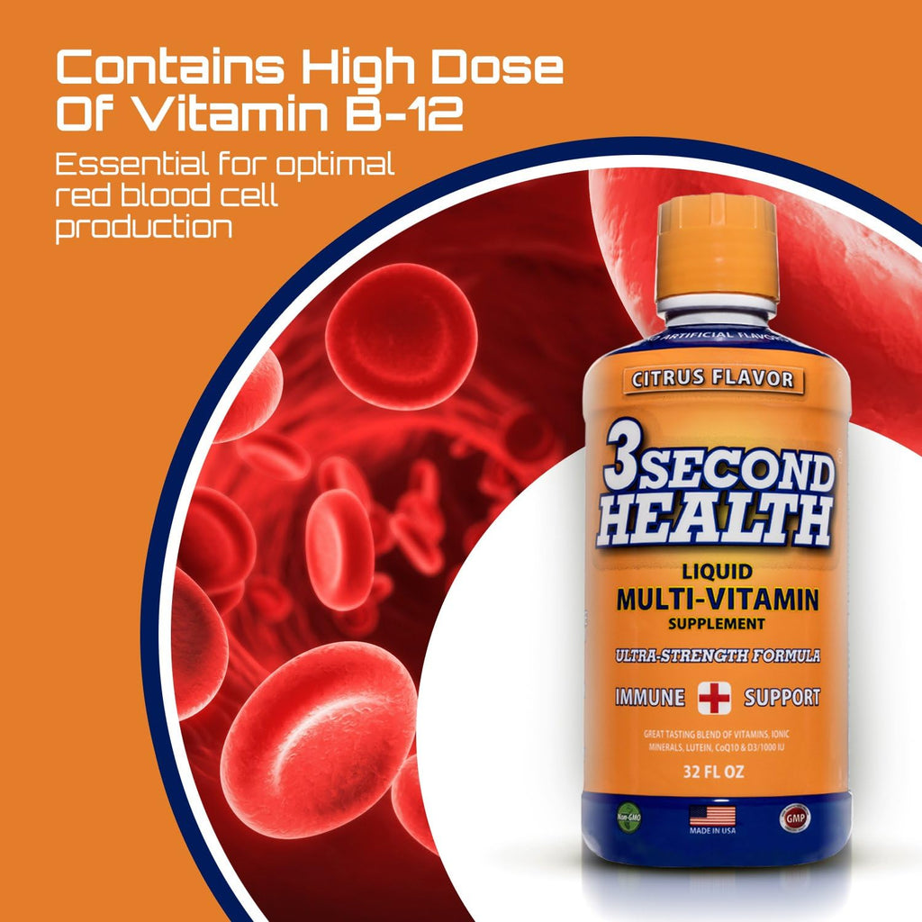3 Second Health Multivitamínico Líquido - Vegano, Sin Gluten, Sin Soja, 32 Dosis