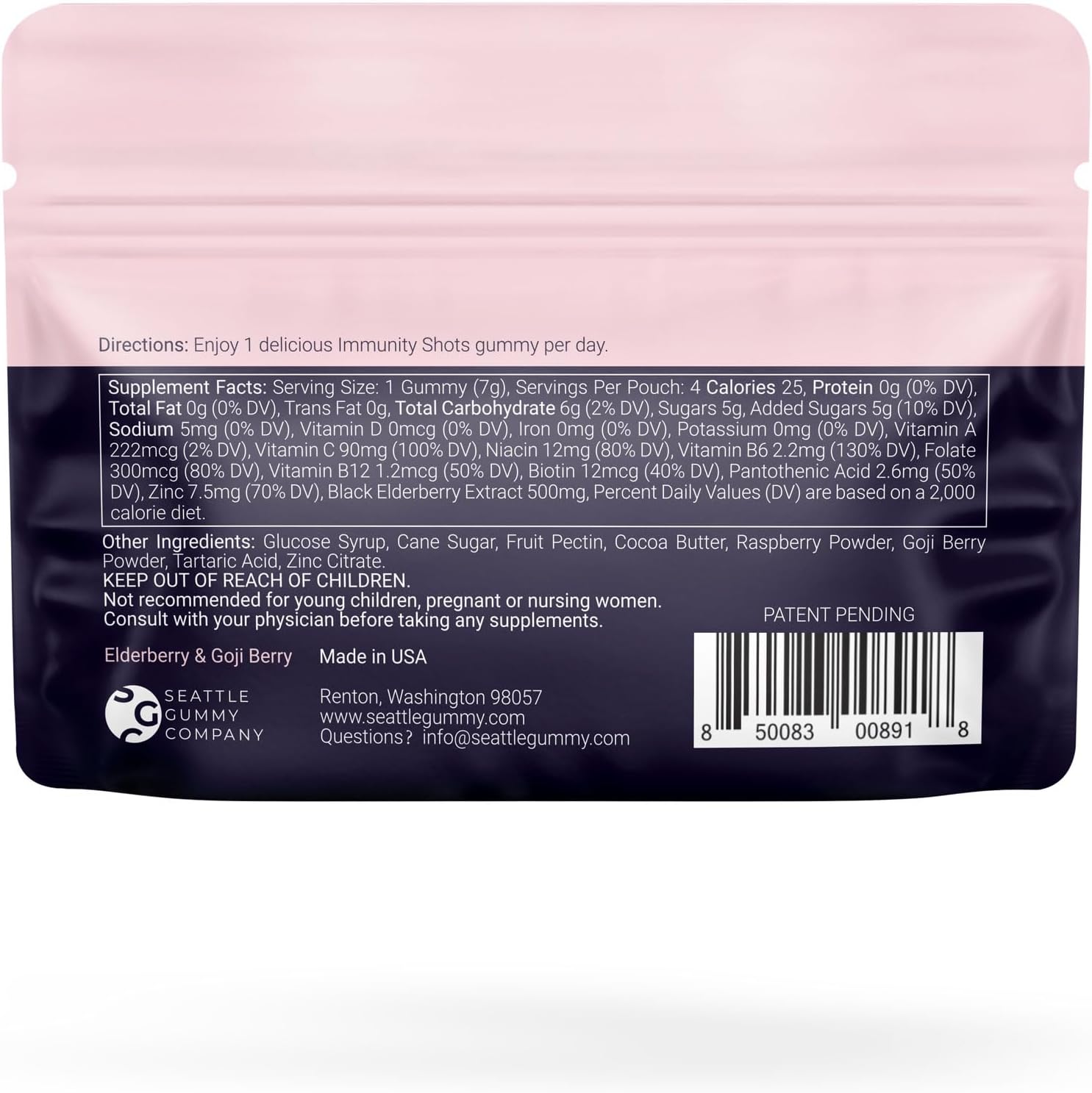 SGC Immunity Shots - Gominolas Multivitamínicas de Saúco y Goji Berry 500mg, 48 Gominolas (12 Paquetes de 4)