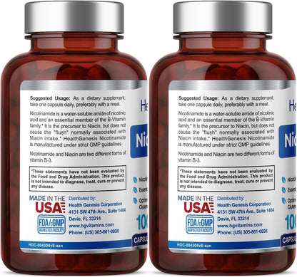 Health Genesis B-3 Niacinamida 500 mg 100 Cápsulas (2 Pack) – Image 3