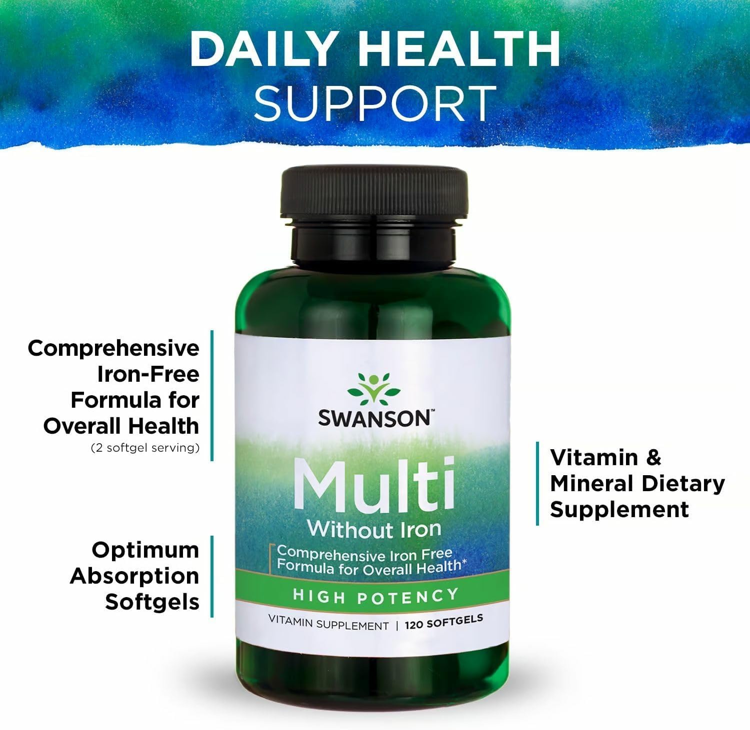 Swanson Multi Sin Hierro Multivitamínico Diario para Adultos - 120 Cápsulas (Pack de 2)
