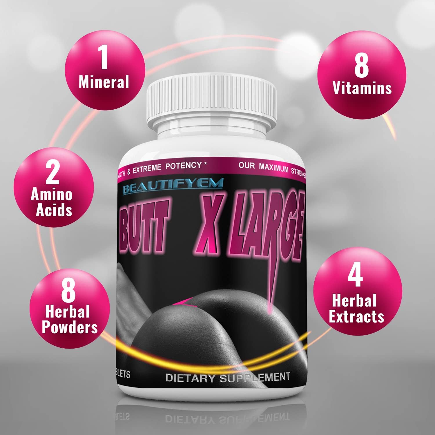 Butt X-Large – Píldoras para el Aumento de Glúteos, Suministro de 1 Mes