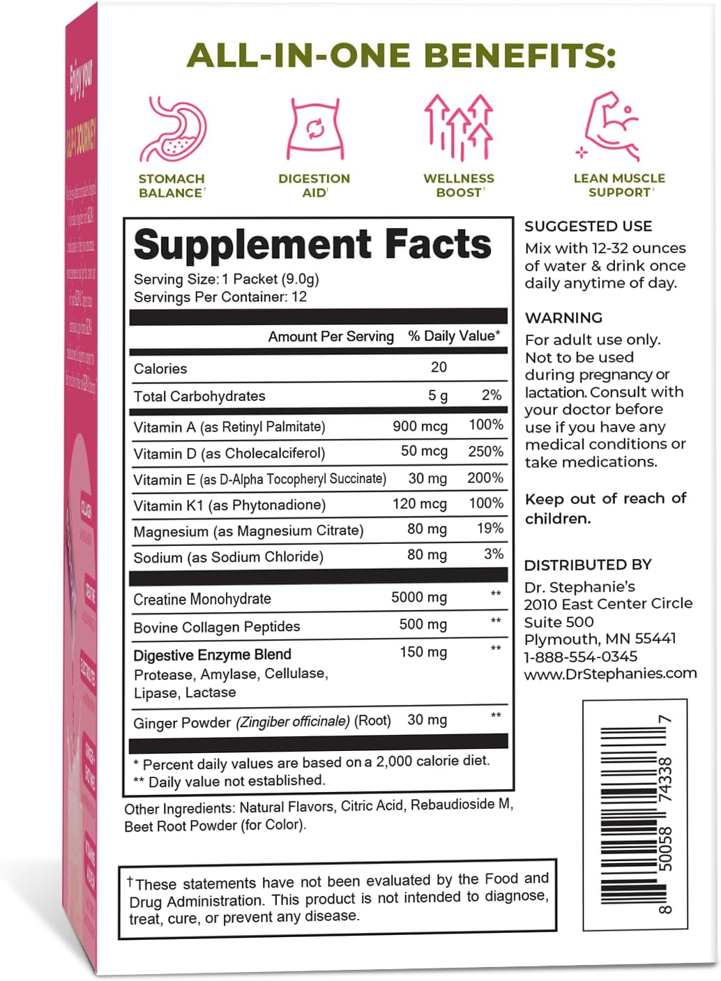 Dr. Stephanie's GLP-1 Buddy: Mezcla de bebida sabor fresa sandía para apoyo digestivo y preservación de masa muscular