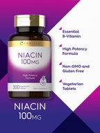 Carlyle Niacina 100mg | 300 Comprimidos Vegetarianos | Sin Gluten, No OGM | Alta Potencia