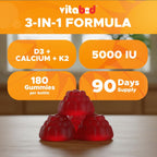 Vitabod Vitamin D3 + K2 Gummies – Gominolas Veganas de Frambuesa – 180 uds