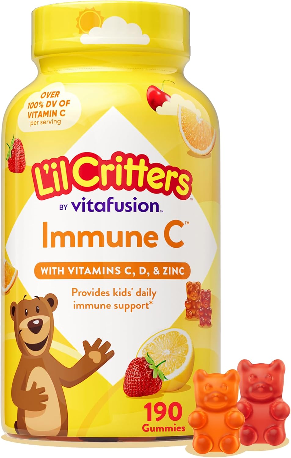 L'il Critters Kids Immune C - Vitamin C and Zinc Gummies for Kids - 190 Gummies - Assorted Fruit Flavor - Gluten-Free and Dairy-Free
