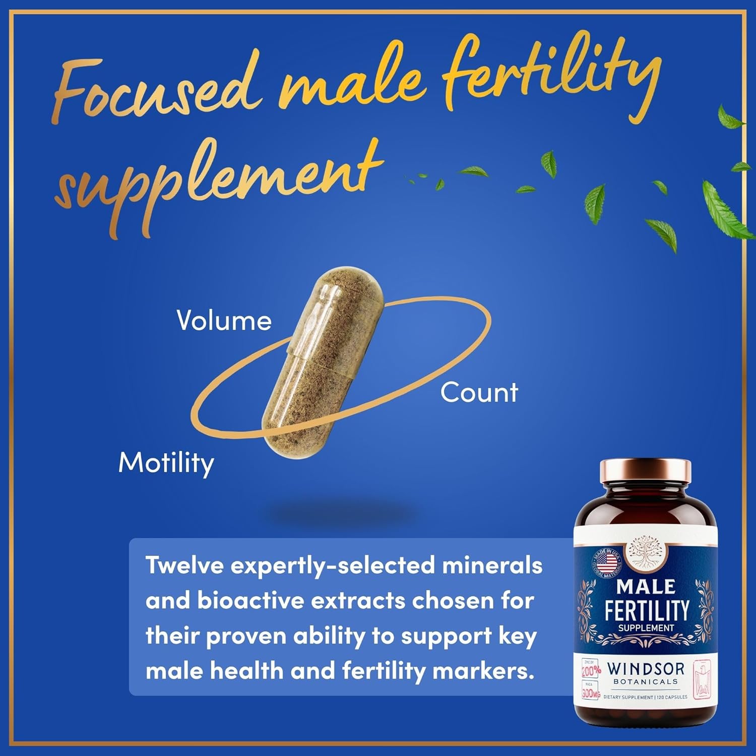 WINDSOR BOTANICALS Suplemento de Fertilidad Masculina con Maca Root - 120 Cápsulas