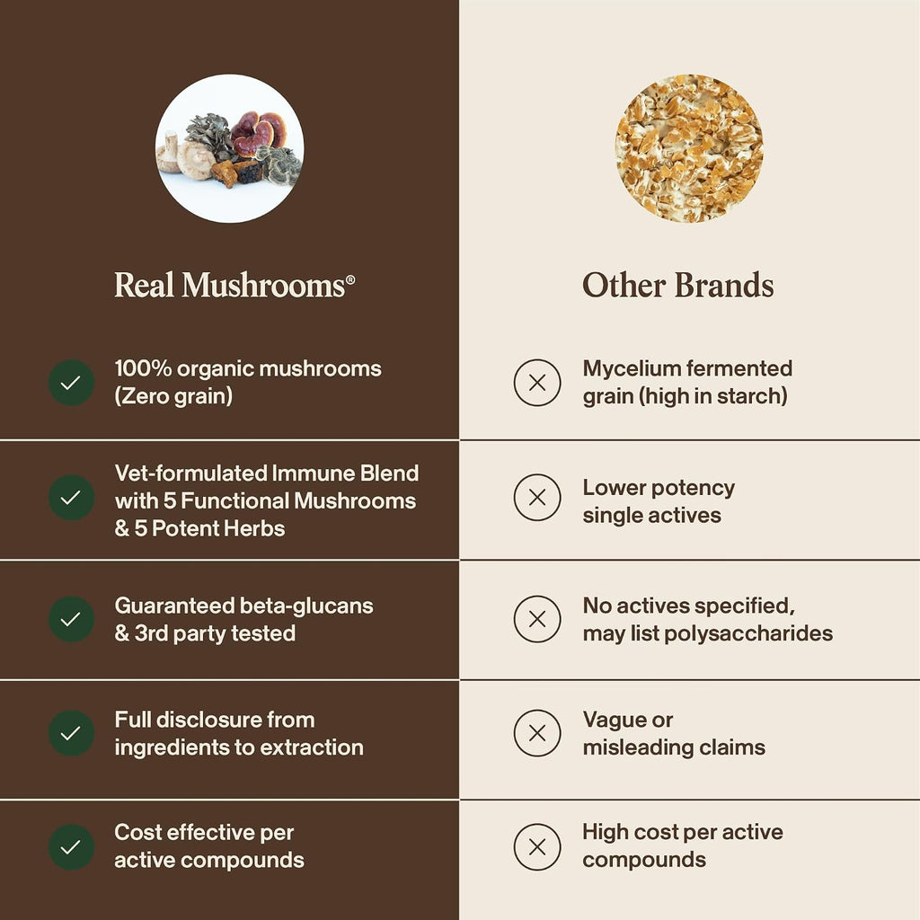 Real Mushroom Immune Pet Chews – Masticables de hongos para perros y gatos (60 uds)