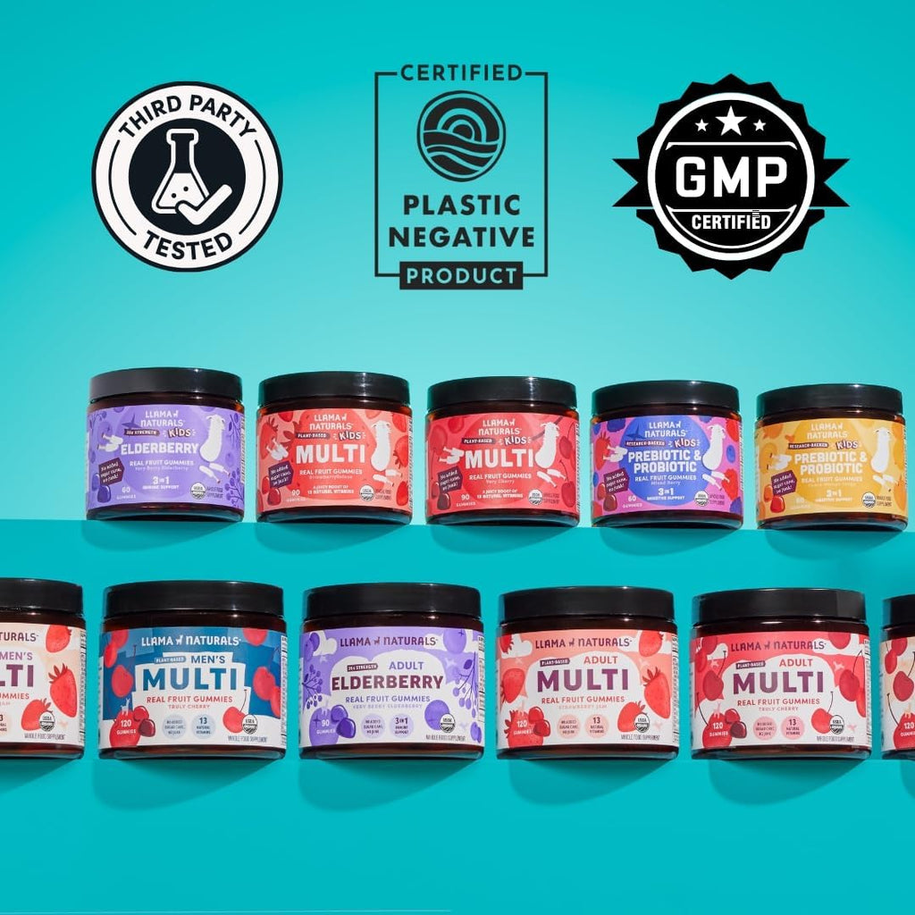 Llama Naturals Probiótico y Prebiótico para Niños, Gominolas Orgánicas, Mix de Bayas, 120 uds