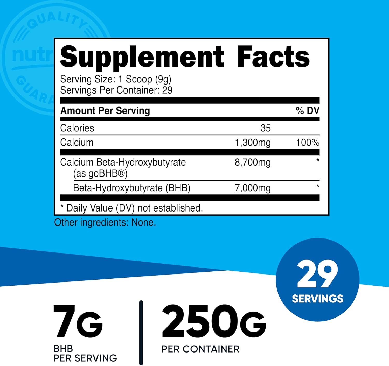 Nutricost Calcium BHB 250g sin Sabor – Sal de Cetonas de Calcio – No-GMO, Sin Gluten