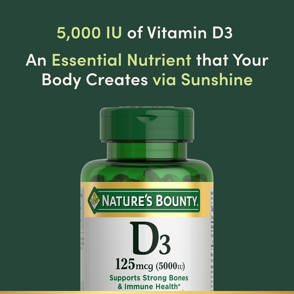 Nature's Bounty Vitamina D3 5000 UI Cápsulas Blandas, 240 unidades.