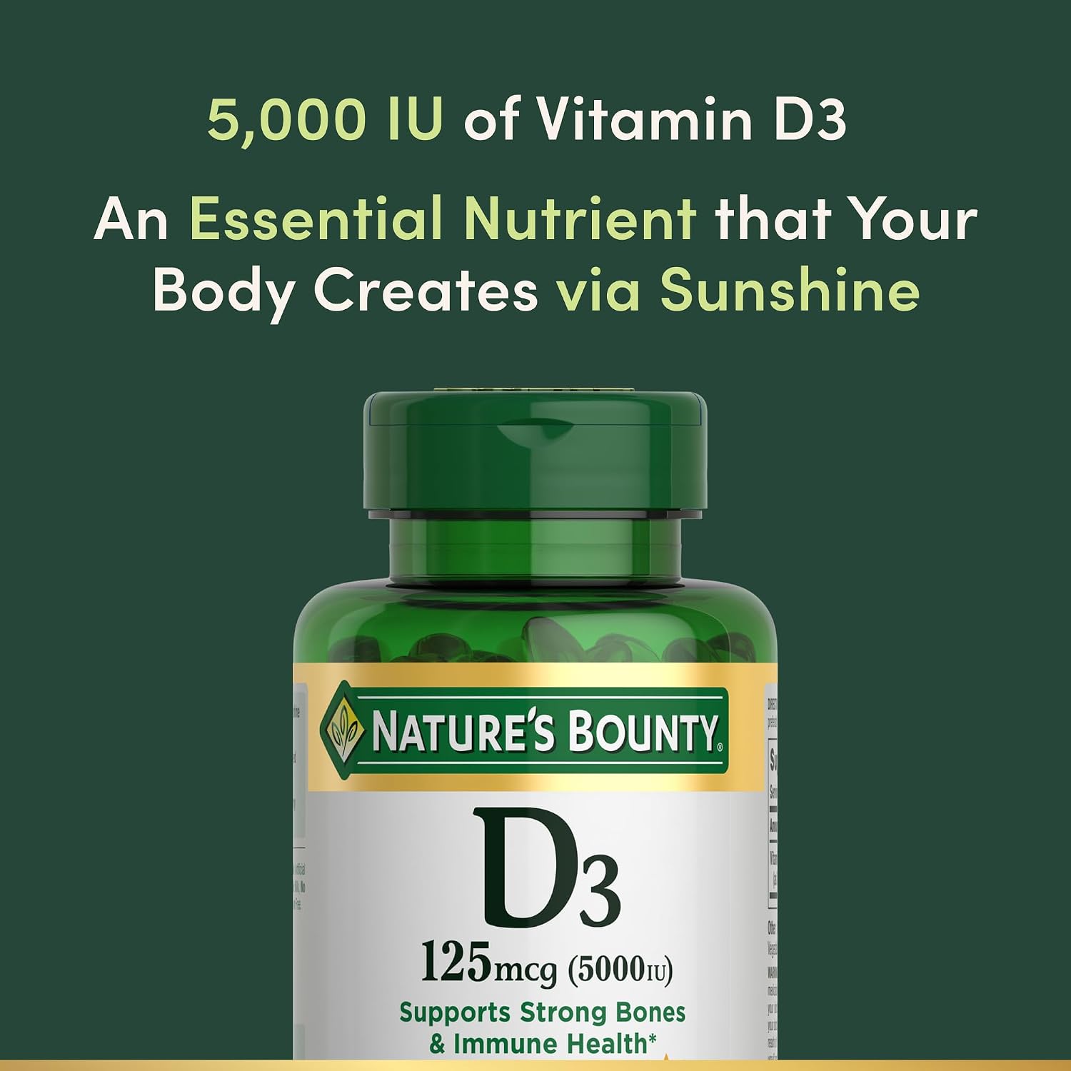 Nature's Bounty Vitamina D3 5000 UI Cápsulas Blandas, 240 unidades.