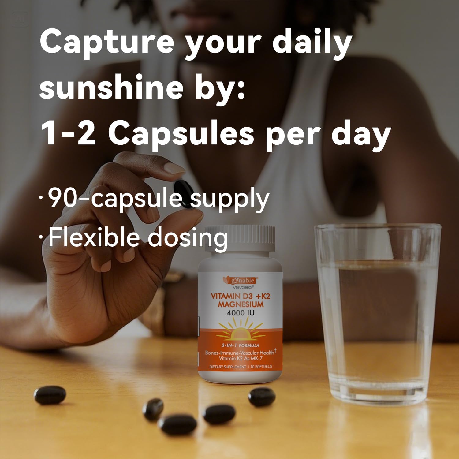Vevoec Vitamina D3 K2 4000IU con Magnesio 200mg - 90 Cápsulas Blandas