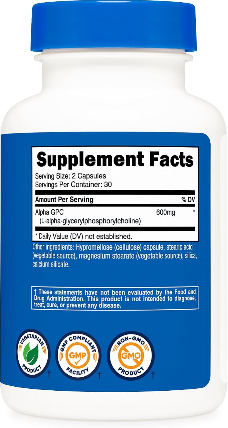 Nutricost Alpha GPC 600mg, 60 Cápsulas Vegetarianas - Sin OGM y Sin Gluten
