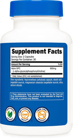 Nutricost Alpha GPC 600mg, 60 Cápsulas Vegetarianas - Sin OGM y Sin Gluten