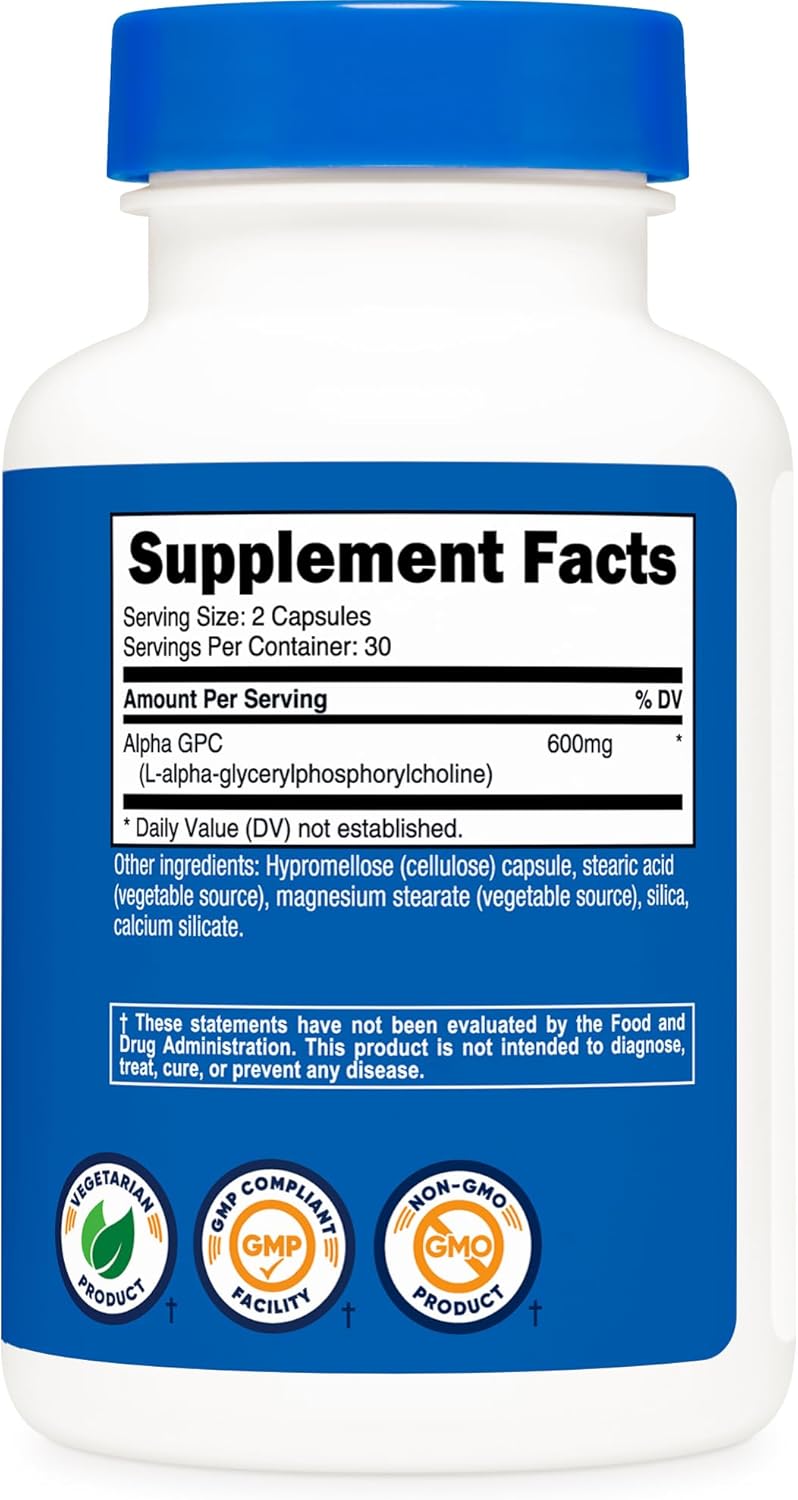 Nutricost Alpha GPC 600mg, 120 Cápsulas Vegetarianas - Sin OGM y Sin Gluten, 300mg Por Cápsula