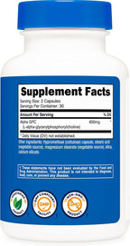Nutricost Alpha GPC 600mg, 120 Cápsulas Vegetarianas - Sin OGM y Sin Gluten, 300mg Por Cápsula
