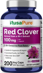 NusaPure Cápsulas de Flores de Trébol Rojo, 100 mg, 200 Cápsulas Veganas (No Transgénico, Vegano)