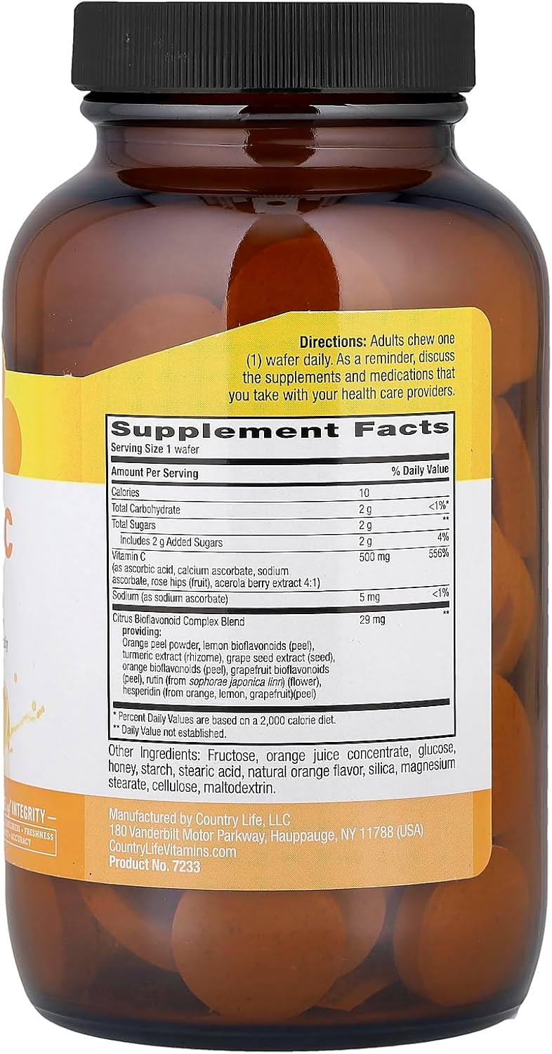 Country Life Vitamina C 500 mg Comprimidos Masticables Sabor Naranja - 90 Unidades