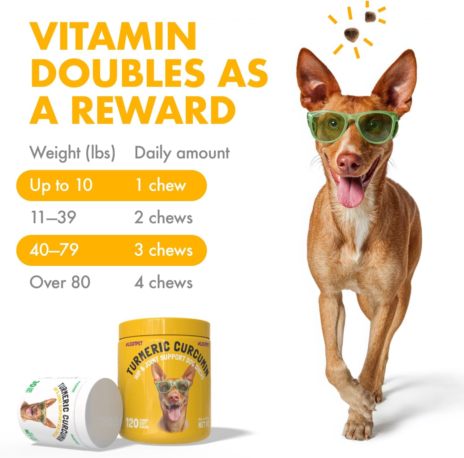 Turmeric Curcumina para Perros - Apoyo Articular y Movilidad con Colágeno y BioPerine - 120 Masticables