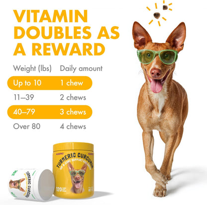 Turmeric Curcumina para Perros - Apoyo Articular y Movilidad con Colágeno y BioPerine - 120 Masticables – Image 4