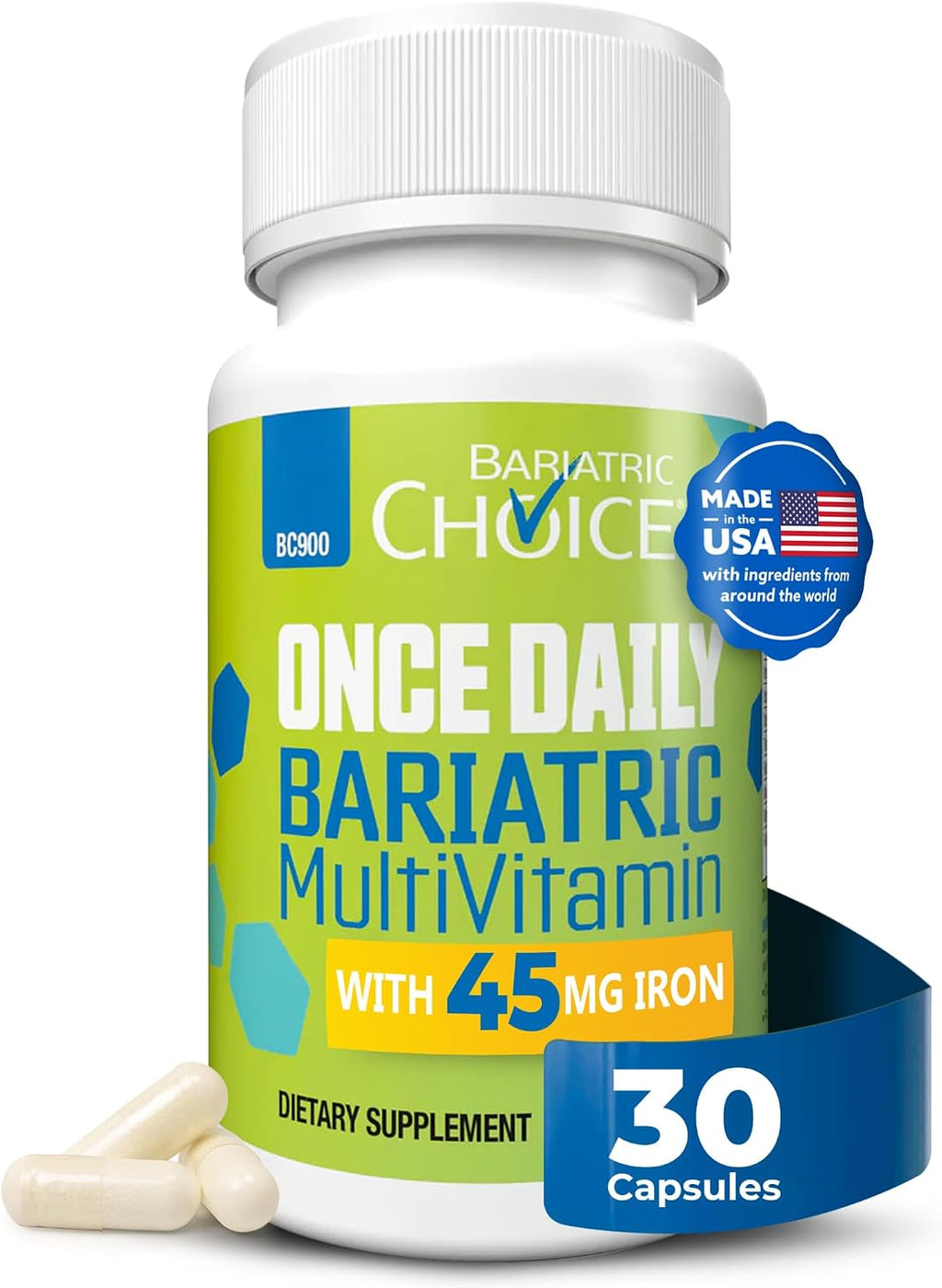 Bariatric Choice Multivitamínico Bariátrico con Hierro 45 mg – Cápsula de una toma diaria para pacientes de bypass gástrico y gastrectomía en manga – 30 cápsulas