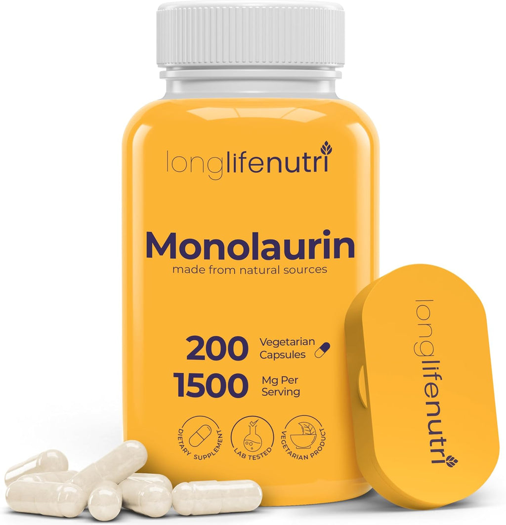 LongLifeNutri Monolaurin 1500mg - 200 Cápsulas Vegetarianas - Complemento de Glicerol de Coco Ecológico