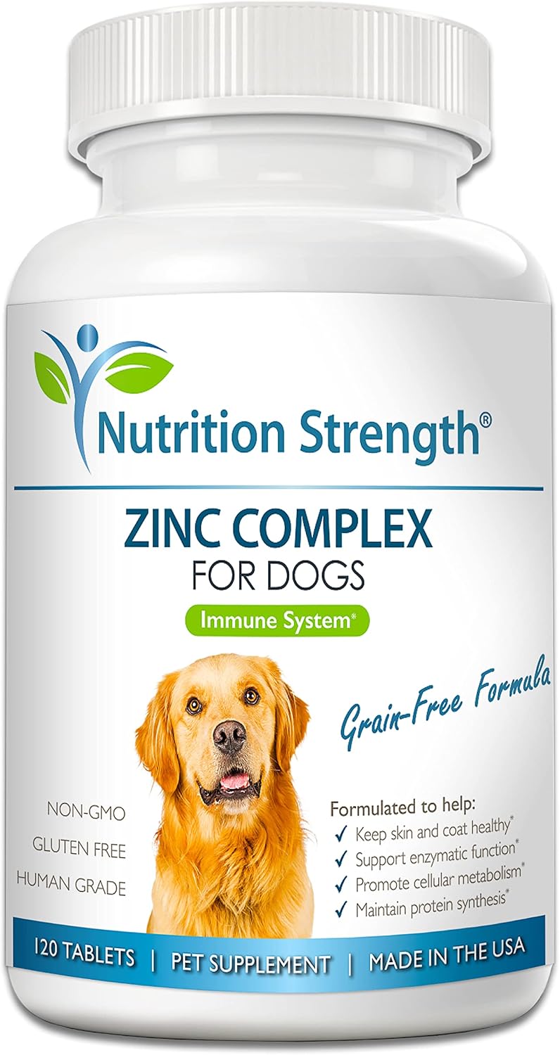 Nutrition Strength Zinc para Perros - Apoyo a la Piel y el Pelaje, Crecimiento Normal, Función Inmune y Metabolismo Celular, con Biotina, Folato, Selenio y Vitamina E, 120 Comprimidos Masticables