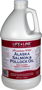 Life Line Pet Nutrition Aceite de Salmón y Pollock de Alaska Salvaje - Suplemento de Omega 3 para Perros y Gatos en Todas las Etapas de la Vida, 66 oz líquidas