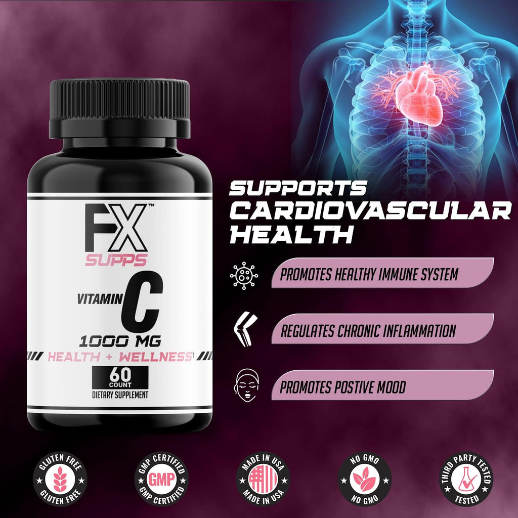FXSUPPS Vitamina C 1000 mg (100 Cápsulas) - Suplemento Vegano de Vitamina C para Adultos