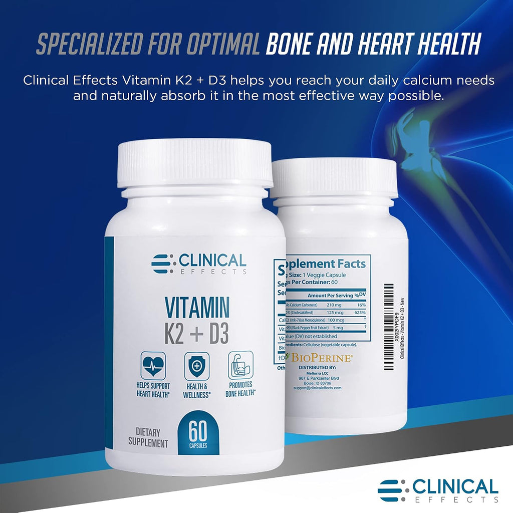 Clinical Effects Vitamina K2 + D3 con Bioperine y Calcio - Pack de 3