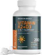Bronson Vitamina K2 D3 (MK7) - 360 Comprimidos, D3 5000 UI (125 mcg) y K2 MK-7 90 mcg