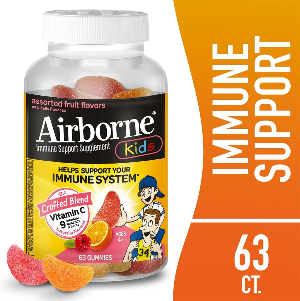 Airborne Vitamina C + Zinc Gomitas para Niños, 500 mg, Sabor a Frutas Variadas, 63 Gomitas (Paquete de 4)