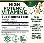 Vitamina E 180mg por Dosis - DL-Alfa Tocoferol - 60 Softgels