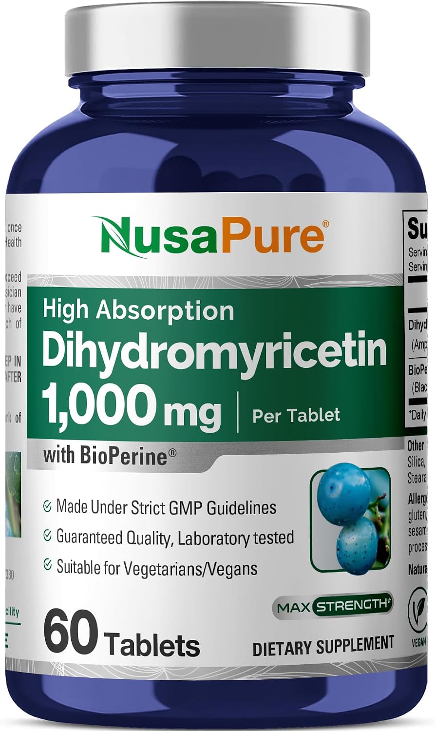 NusaPure Dihydromyricetin (DHM) 1000 mg, 60 Comprimidos Vegetales (No GMO y 100% Vegetariano)