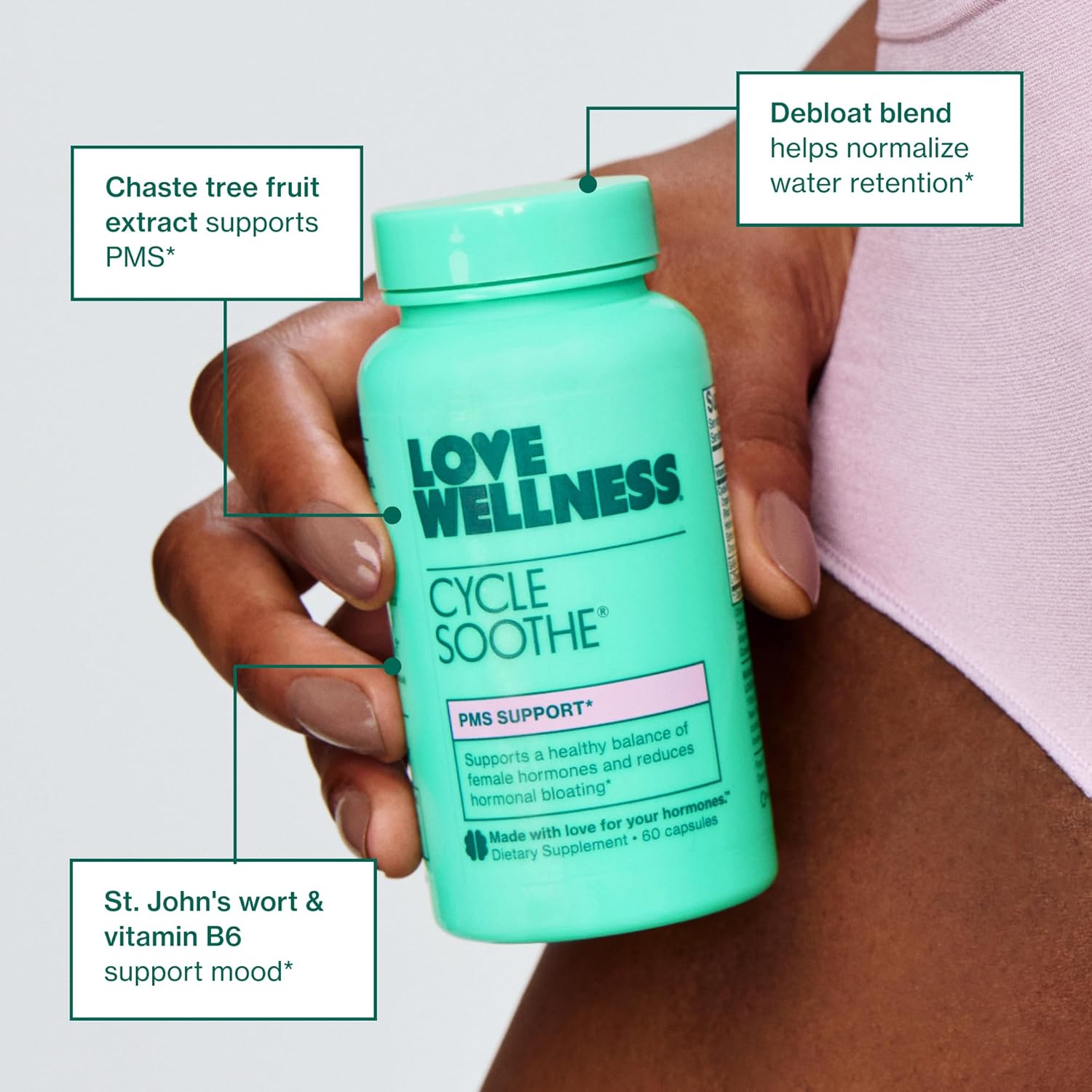 Love Wellness Cycle Soothe - Suplemento para el ciclo menstrual, 60 cápsulas
