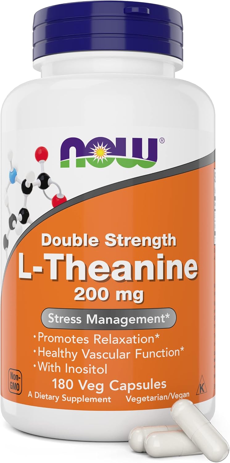 NOW Foods L-Theanine 200 mg con Inositol 100 mg - 180 Cápsulas Vegetales