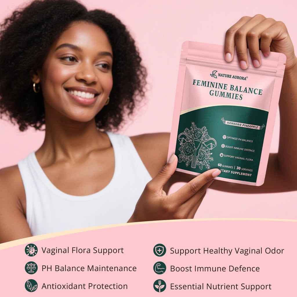 Nature Aurora Premium Feminine Balance Gummies - Apoyo al Equilibrio Femenino y Probióticos Vaginales con Vitamina C - Sabor a Piña Hawaiana - 60 Gomitas