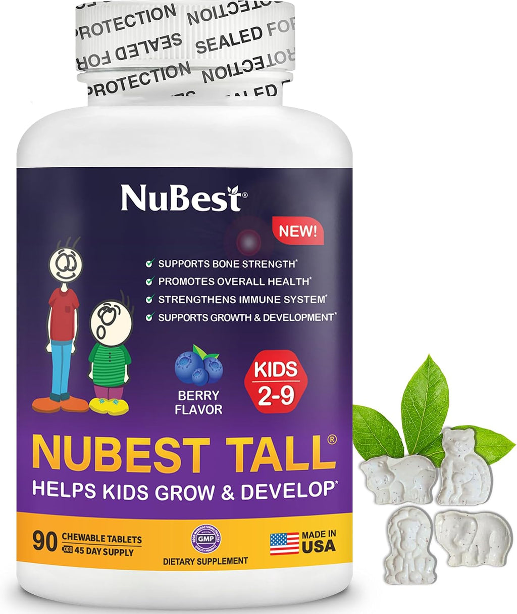 NuBest Tall Kids - Vitaminas masticables para niños de 2 a 9 años - Apoya la fortaleza ósea, salud general e inmunidad - 90 comprimidos sabor baya - Sin azúcar