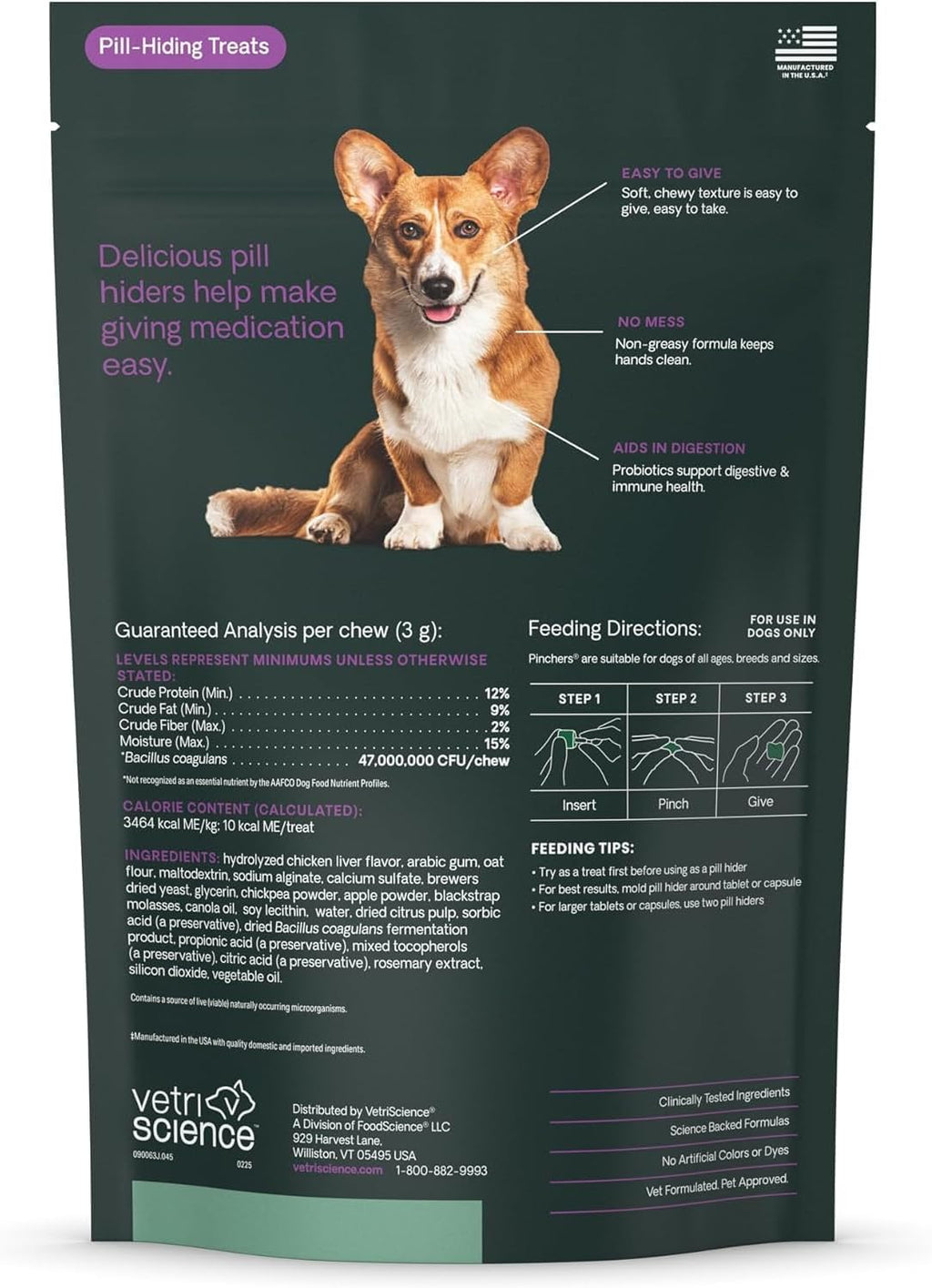 VetriScience Extra Large Pinchers Pill Hiders Masticables con Probióticos para Perros, Sabor Pollo, 45 uds.