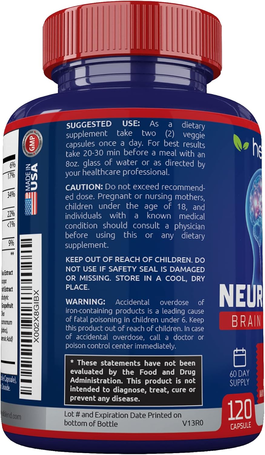 Neuro Plus Brain & Focus Formula - Nootrópico para Cerebro, Concentración y Claridad Mental - 120 Cápsulas