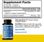 Magceutics Vitamin D3 K2 with MCT, 5000 IU Vegan D3 & 100 mcg MK7 K2, 60 Cápsulas