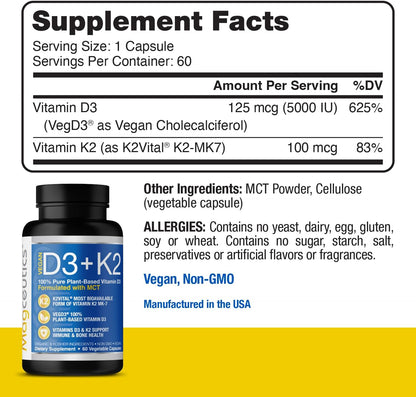 Magceutics Vitamin D3 K2 with MCT, 5000 IU – Dosificación: 5000 UI de D3 y 100 mcg de K2 son dosis comunes para un – Image 3