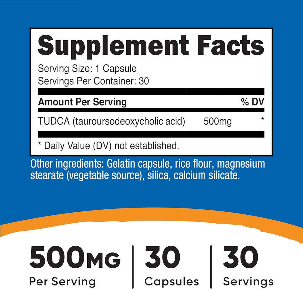 Nutricost TUDCA 500mg, 30 Cápsulas (Ácido Tauroursodesoxicólico)