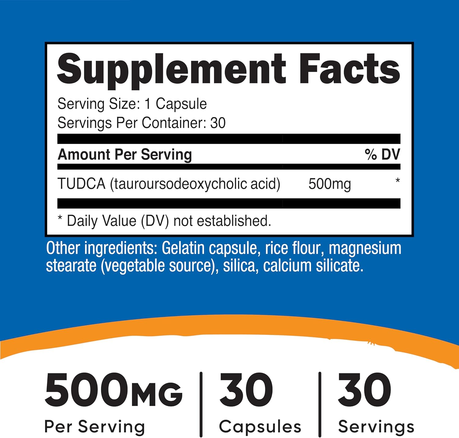 Nutricost TUDCA 500mg, 30 Cápsulas (Ácido Tauroursodesoxicólico)