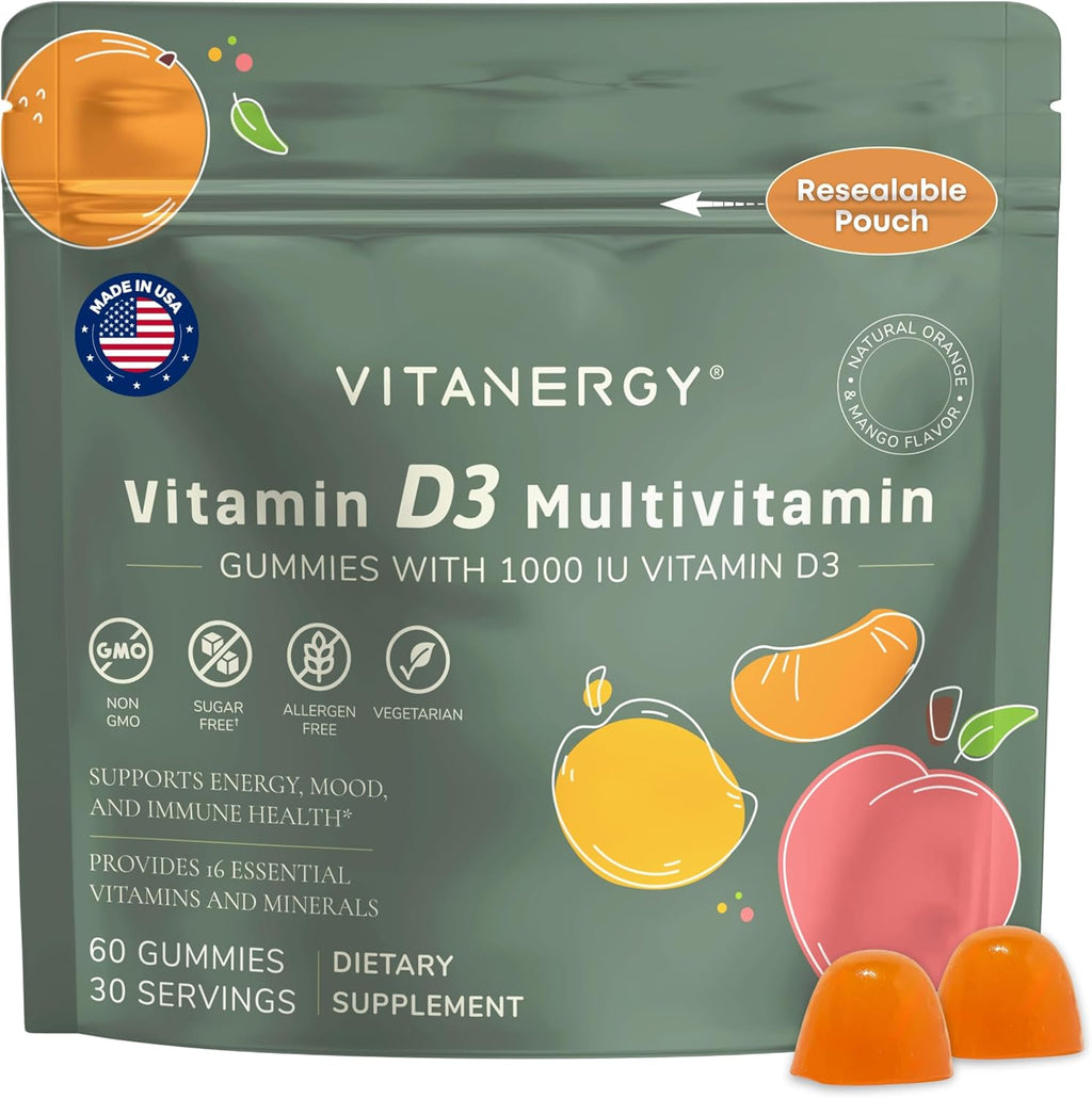 Vitanergy Women's Multivitamin Gummies con D3 y K2 - 60 Gominolas Sin Azúcar
