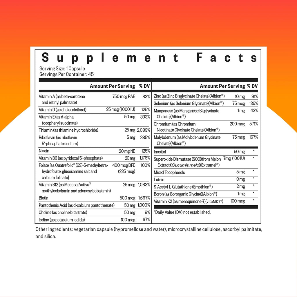 Seeking Health Multivitamin One - Multivitamínico con zinc, B12 y A - 45 cápsulas