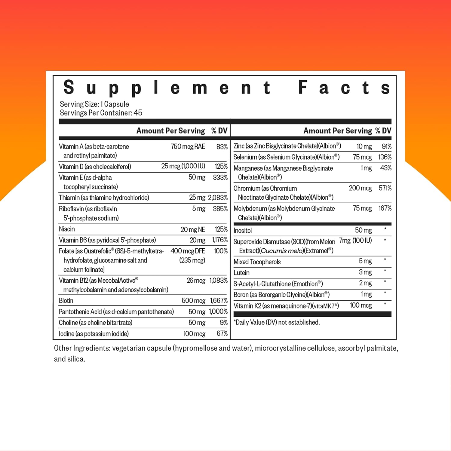 Seeking Health Multivitamin One - Multivitamínico con zinc, B12 y A - 45 cápsulas
