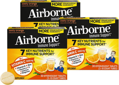 Airborne Vitamina C 1000 mg + Zinc Efervescente - 90 Comprimidos, Sabor Naranja – Image 1