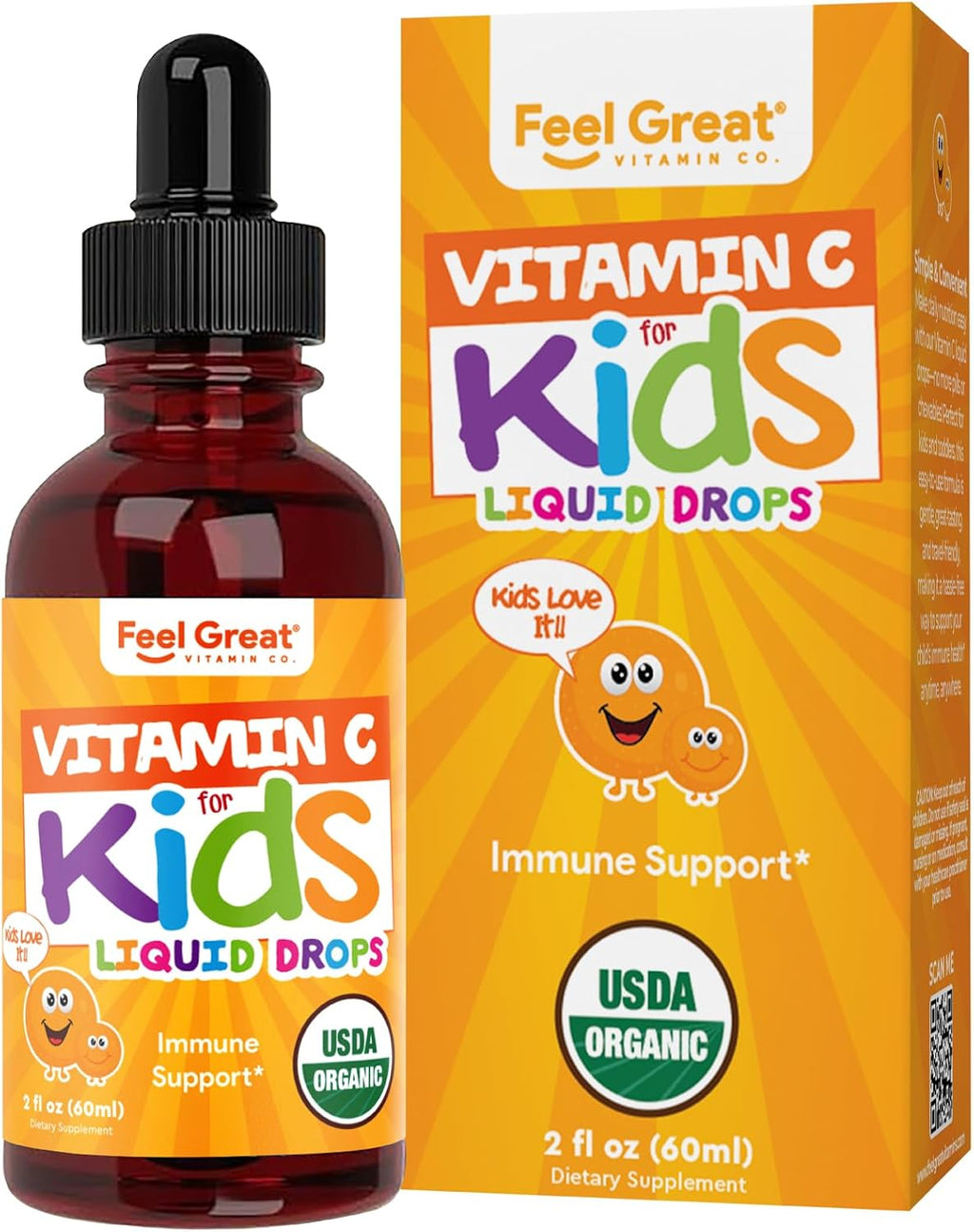 Feel Great Gotas Líquidas Orgánicas de Vitamina C para Niños y Bebés | Apoyo Inmunológico y Antioxidante | Fácil de Tomar | USDA Orgánico, Vegano, Sin OGM, Sin Gluten | 59 ml