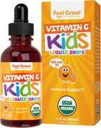 Feel Great Gotas Líquidas Orgánicas de Vitamina C para Niños y Bebés | Apoyo Inmunológico y Antioxidante | Fácil de Tomar | USDA Orgánico, Vegano, Sin OGM, Sin Gluten | 59 ml